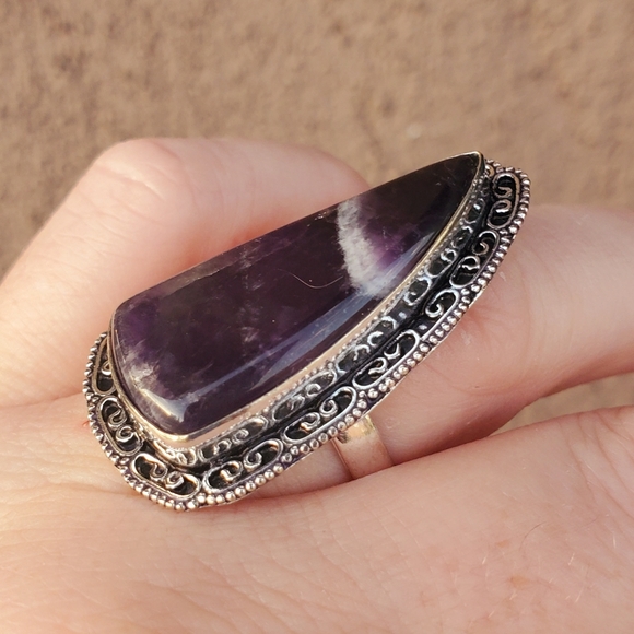 New Chevron Amethyst 925 Silver Ring. - Picture 4 of 15